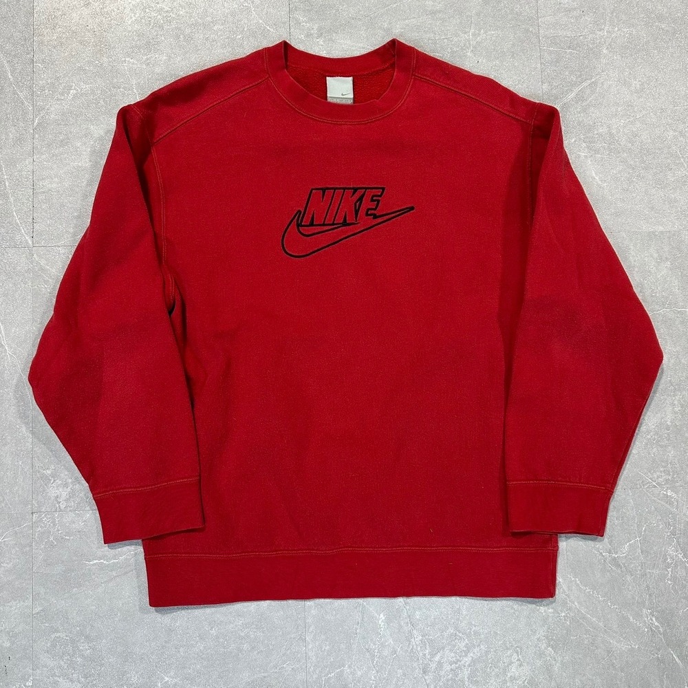 Nike Kids Crewneck Sweatshirt Red Embroidered Spellout Swoosh Logo L 14-16